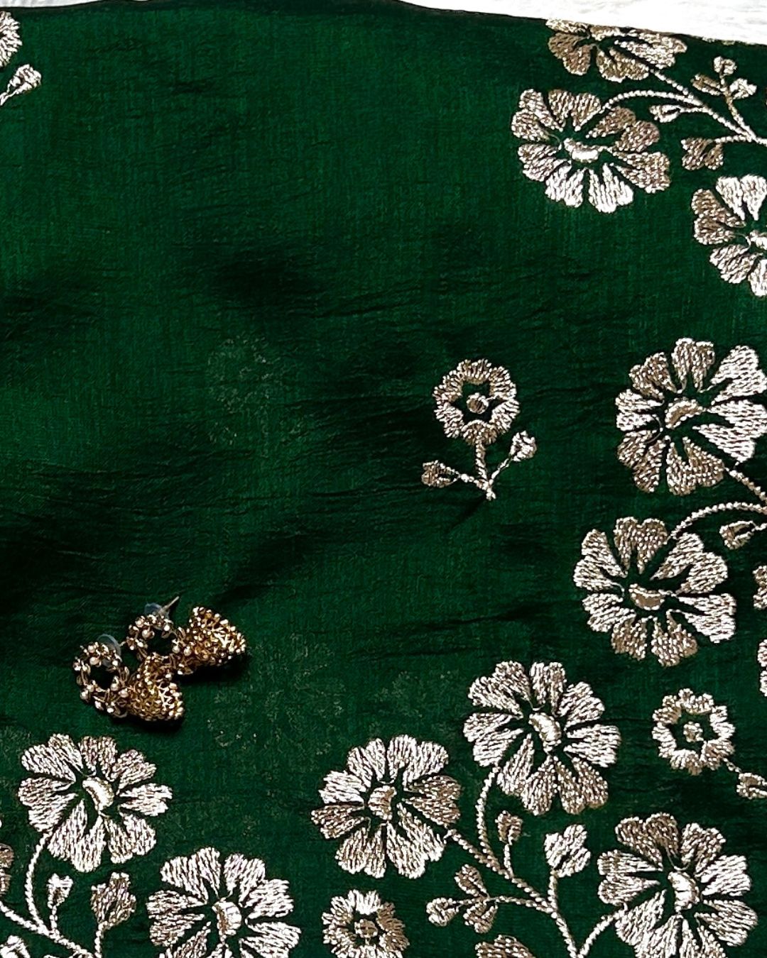 Forest Green Colour Vichitra Silk Cut Wok Border Saree