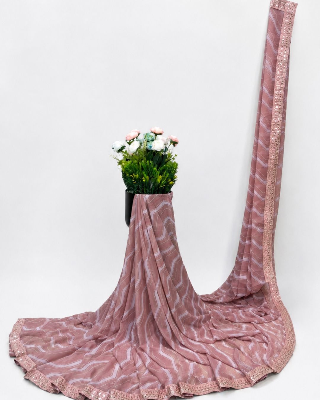 Pastel Peach Colour Georgette lace Border Saree
