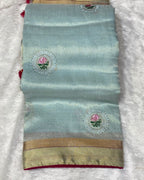 Sky Blue Colour Tissue Silk Saree
