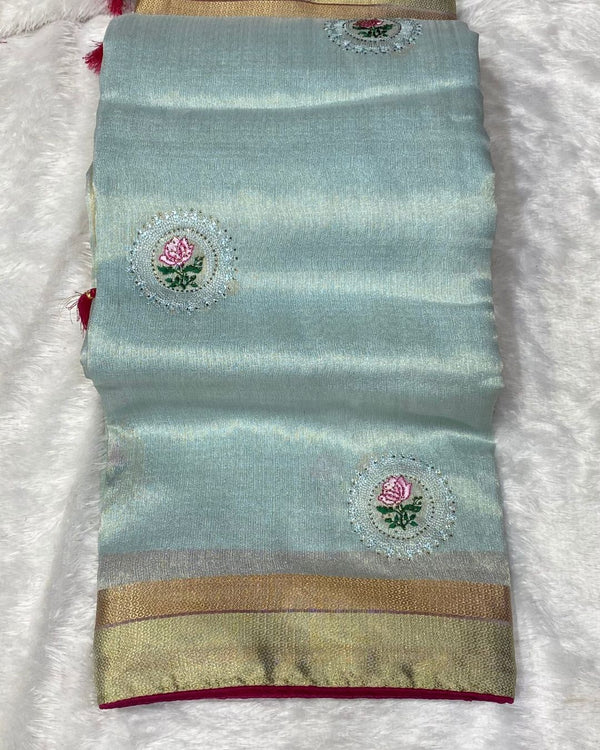 Sky Blue Colour Tissue Silk Saree
