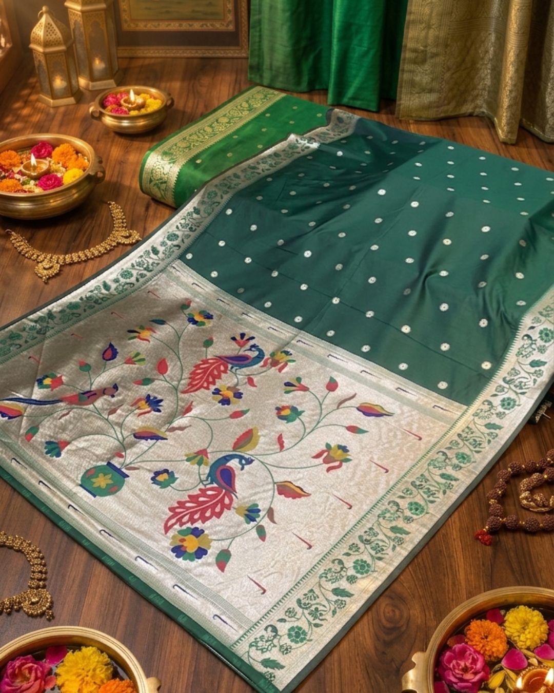 Green Colour Bamboo Paithani Saree M 15237