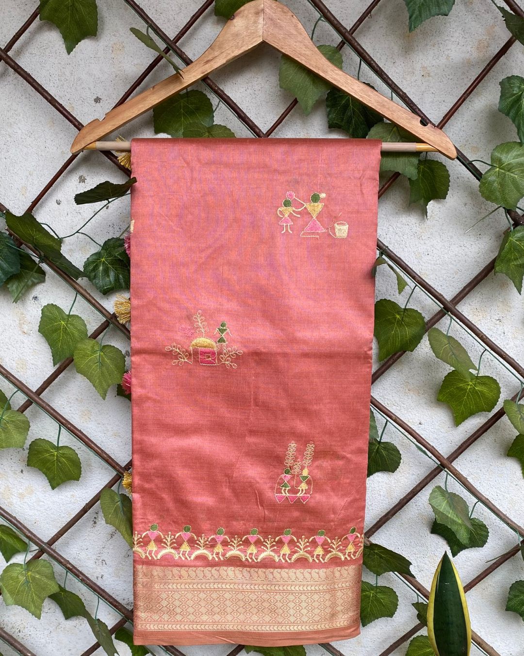 Peach Colour Cotton Silk Warli Design Saree