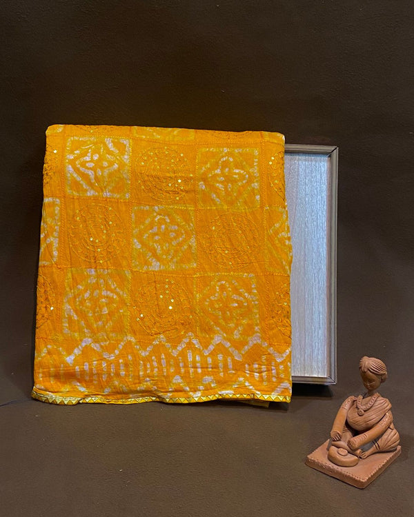 Mango Yellow Colour Batik Cotton Saree