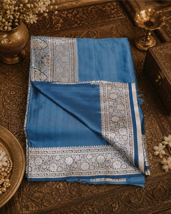 Metallic Blue Colour Soft Satin Silk Saree