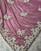 Dusty Pink Colour Shimmer Saree with Heavy Floral Embroidery Border