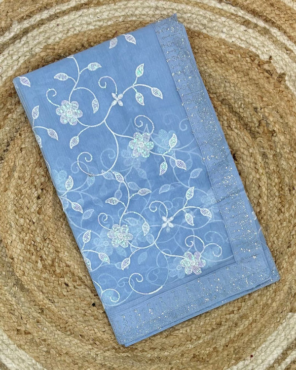 Pastel Blue Colour Twill Net Sequin Work Saree