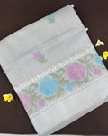 Grey Colour Cotton Floral Embroidery Saree