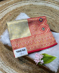 Golden Colour Semi Silk Saree with Contrast Red Border