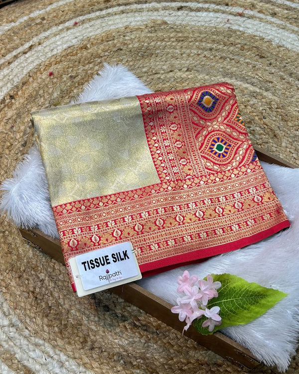 Golden Colour Semi Silk Saree with Contrast Red Border
