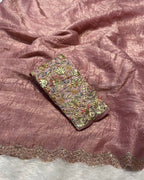 Onion Pink Colour Gold Crush Saree With Heavy work Blouse Piece
