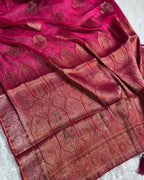 Pink Colour Shimmer Georgette Saree With Swarovski Work