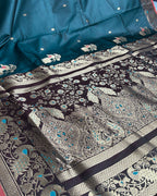 Peacock Green Colour Satin Silk Paithani with Meenakari Peacock Butti