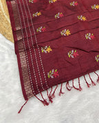 Maroon Colour Katha Work Cotton Saree