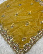 Old Gold Colour Soft Net Cutwork border Saree