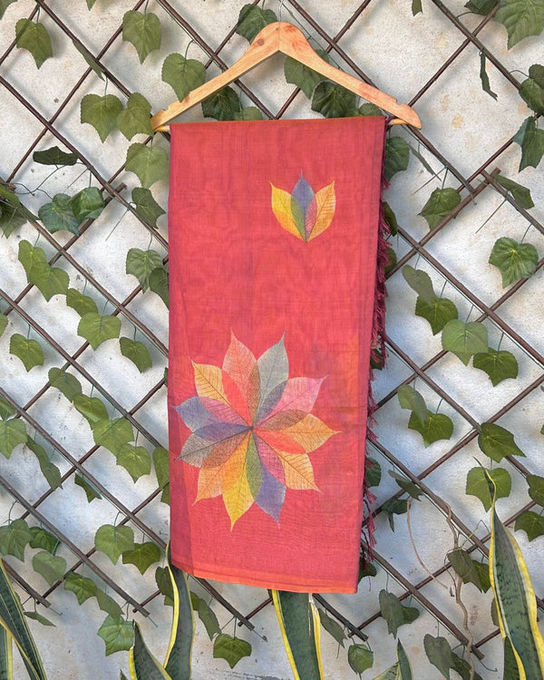 Peach Colour Cotton Tissue Saree