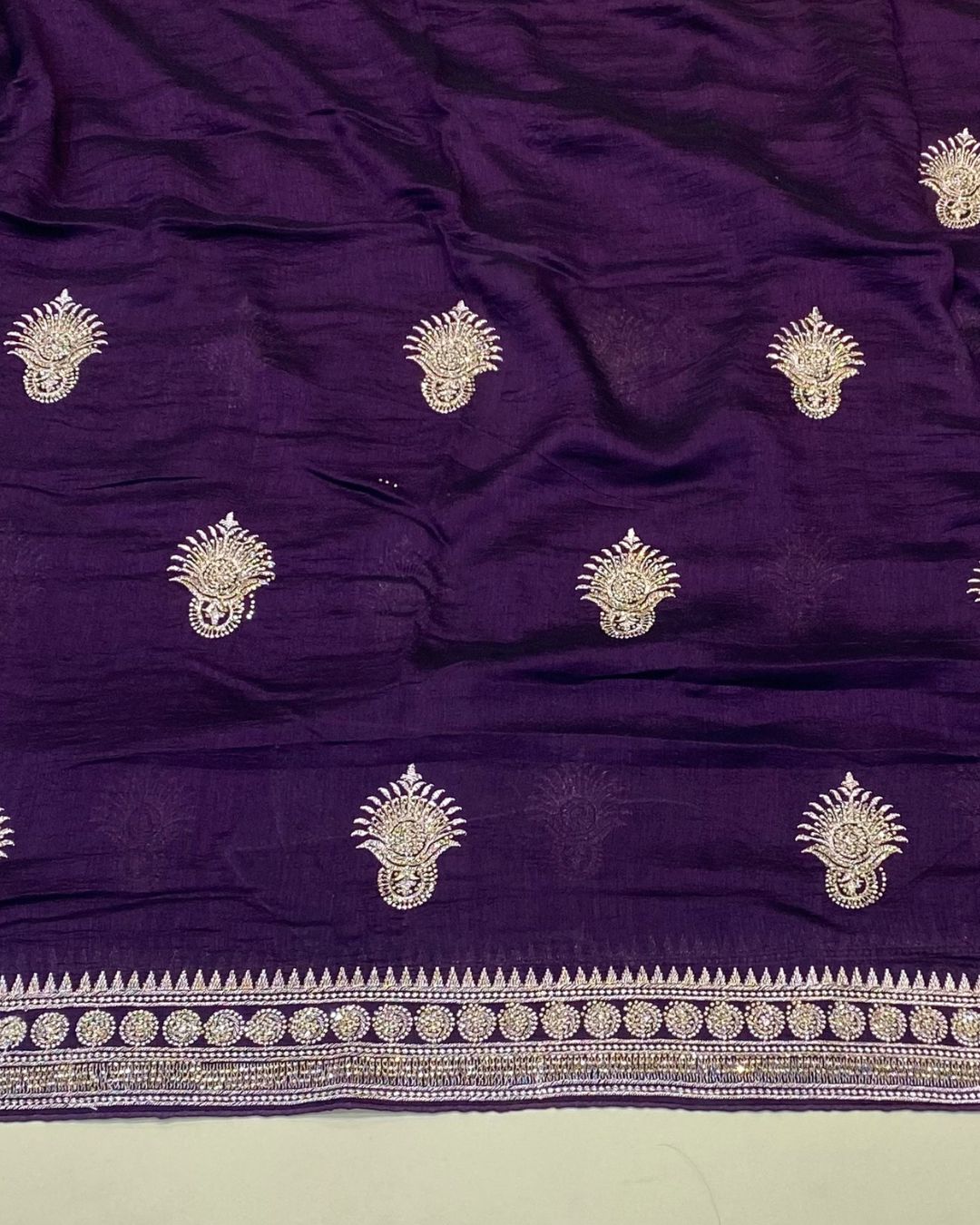 Dark Violet Colour Vichitra Silk Wok Saree
