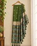 Mehendi Green Colour Cotton Jamdani Saree with Patola Print rich Pallu