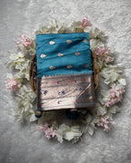 Teal blue Colour Soft Satin Silk Muniya Border Saree