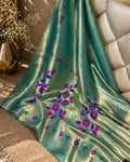 Teal Green Colour Shimmer Bamboo Tissue Silk Saree