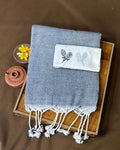 Grey Colour Cotton Saree with Contrast Blouse Piece