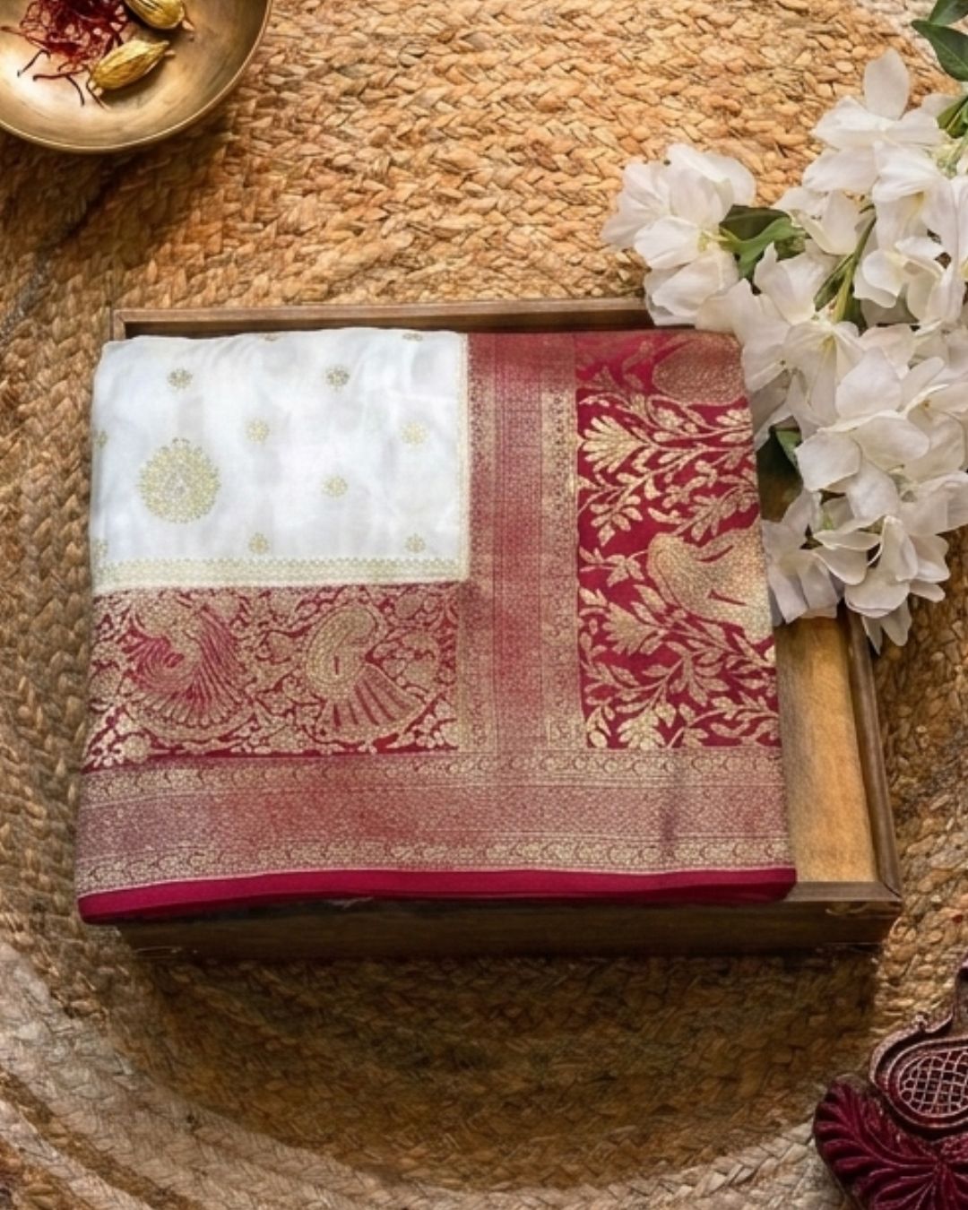 White Colour Soft Satin Silk Saree with Contrast Blouse Piece