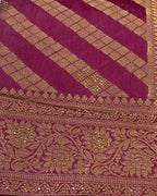 Wine Colour Vichitra Silk Swarovski Work Saree