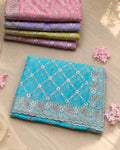 Firozi  Colour Shimmer Chiffon Saree with Embroidery Work