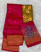Pink Colour Kalanjali Paithani with Aari Work Blouse
