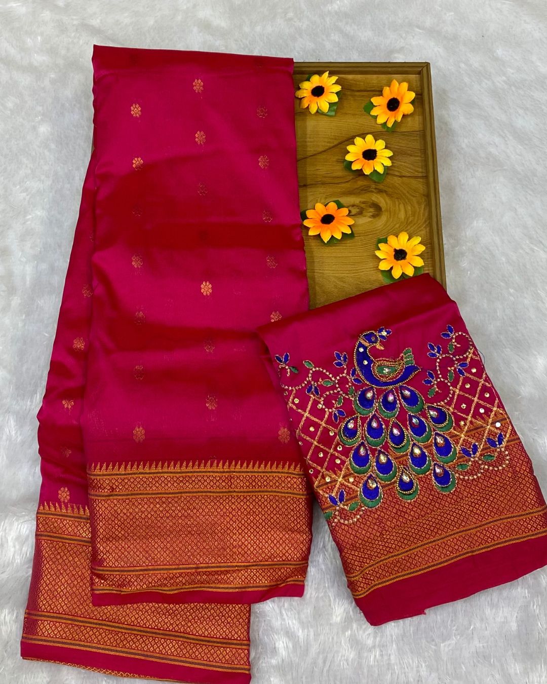 Pink Colour Kalanjali Paithani with Aari Work Blouse