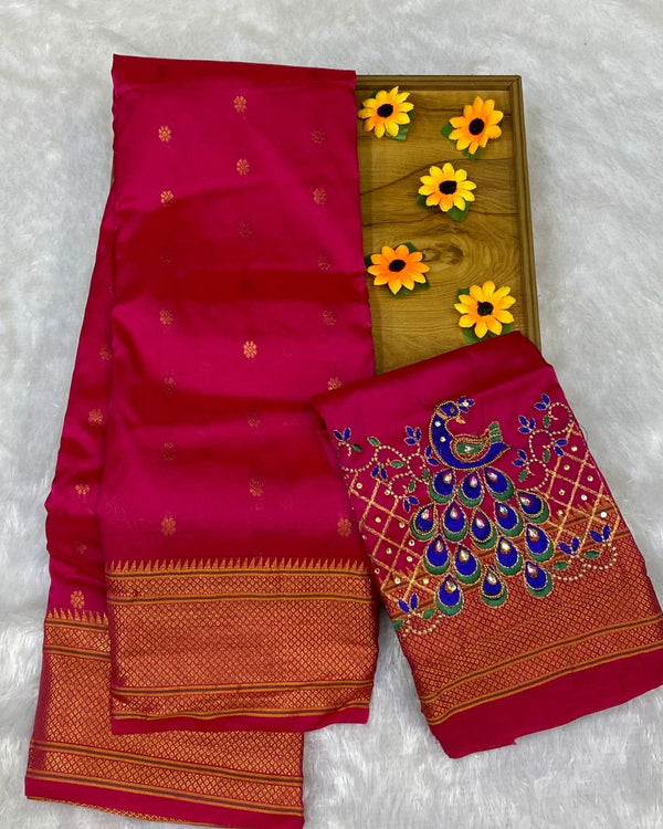 Pink Colour Kalanjali Paithani with Aari Work Blouse