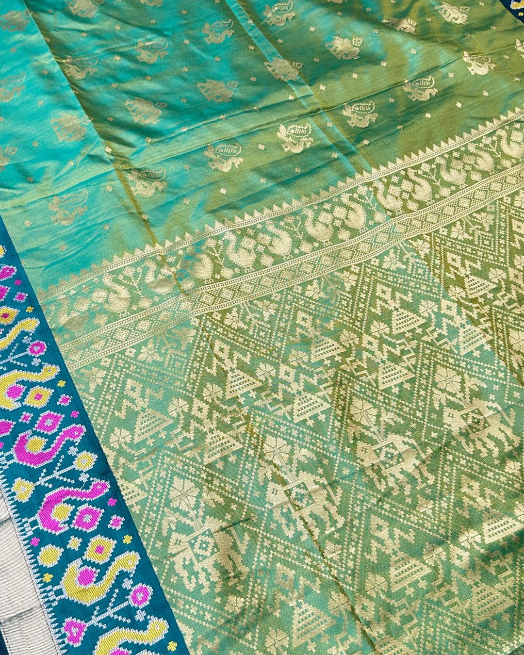 Sage Green Colour Dual-Shade Saree with Patola Design Border