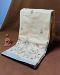 Light Orange Colour Linen Cotton Thread work Saree
