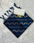 Petrol Blue Colour Vichitra Silk Foil Print with Contrast Blouse Piece