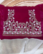 White Colour Fandy Saree with Contrast Blouse Piece
