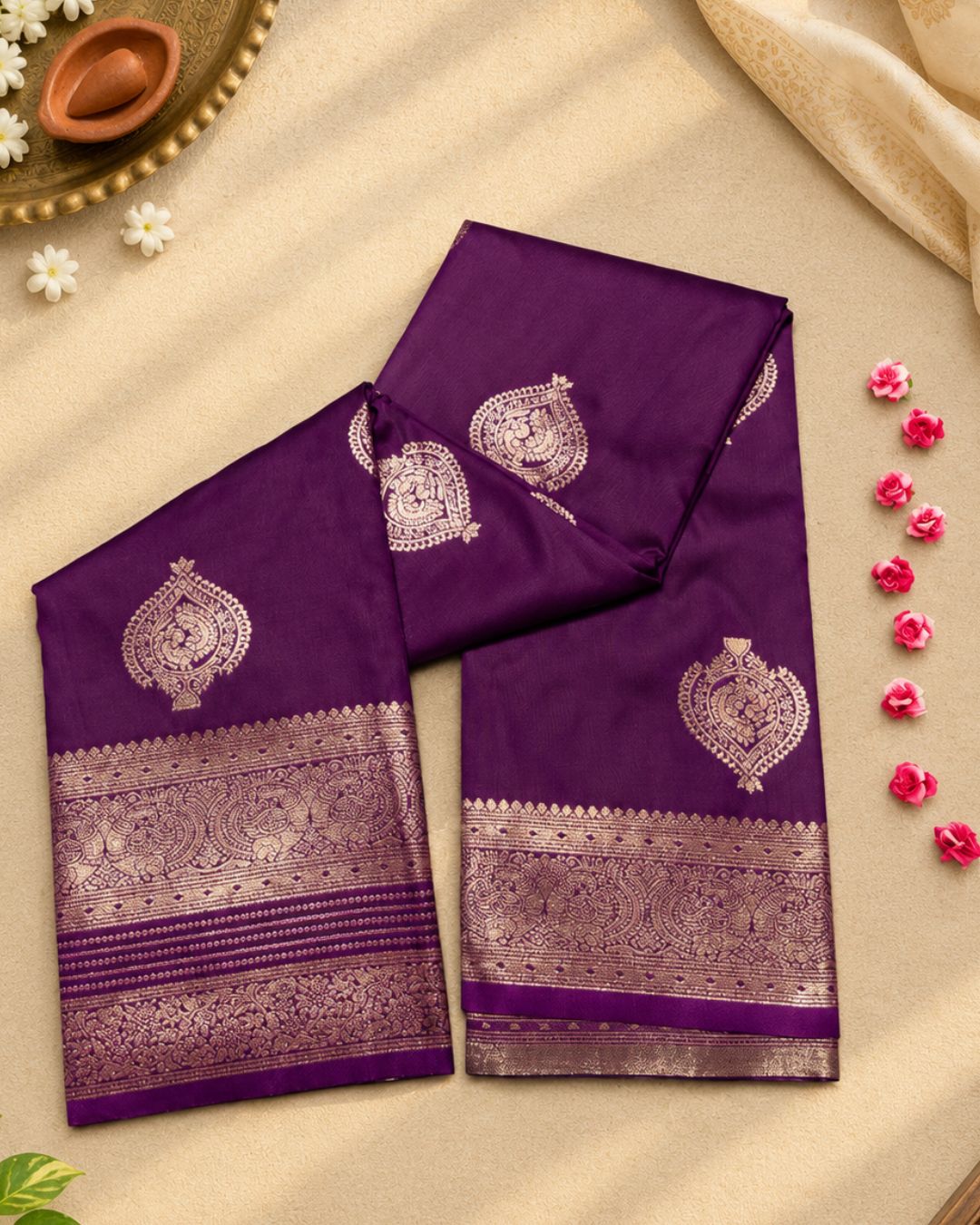 Wine Colour Semi-Silk Saree with Rich Zari Pallu