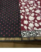 Maroon Colour Mal Cotton Kalamkari Printed Saree with Contrast Blouse