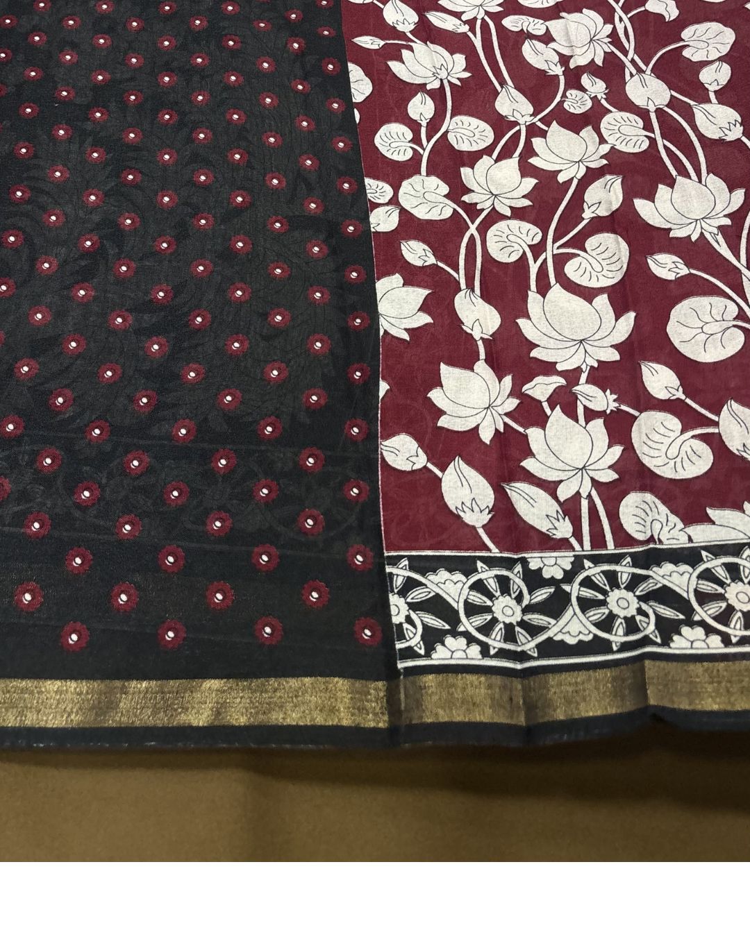 Maroon Colour Mal Cotton Kalamkari Printed Saree with Contrast Blouse