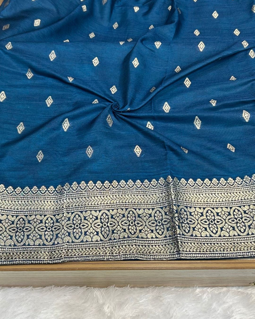 Petrol Blue Colour Dola Silk Saree