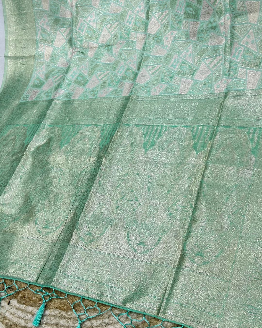 Pista Colour Semi Silk Zari Saree