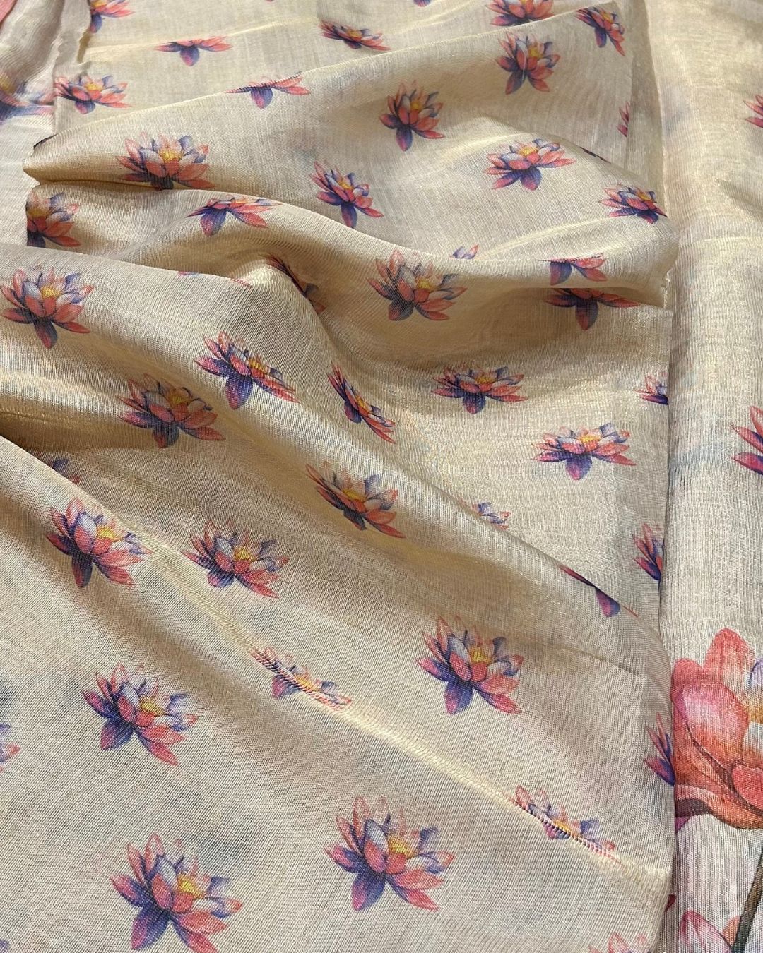 Golden Colour Cotton Tissue Saree