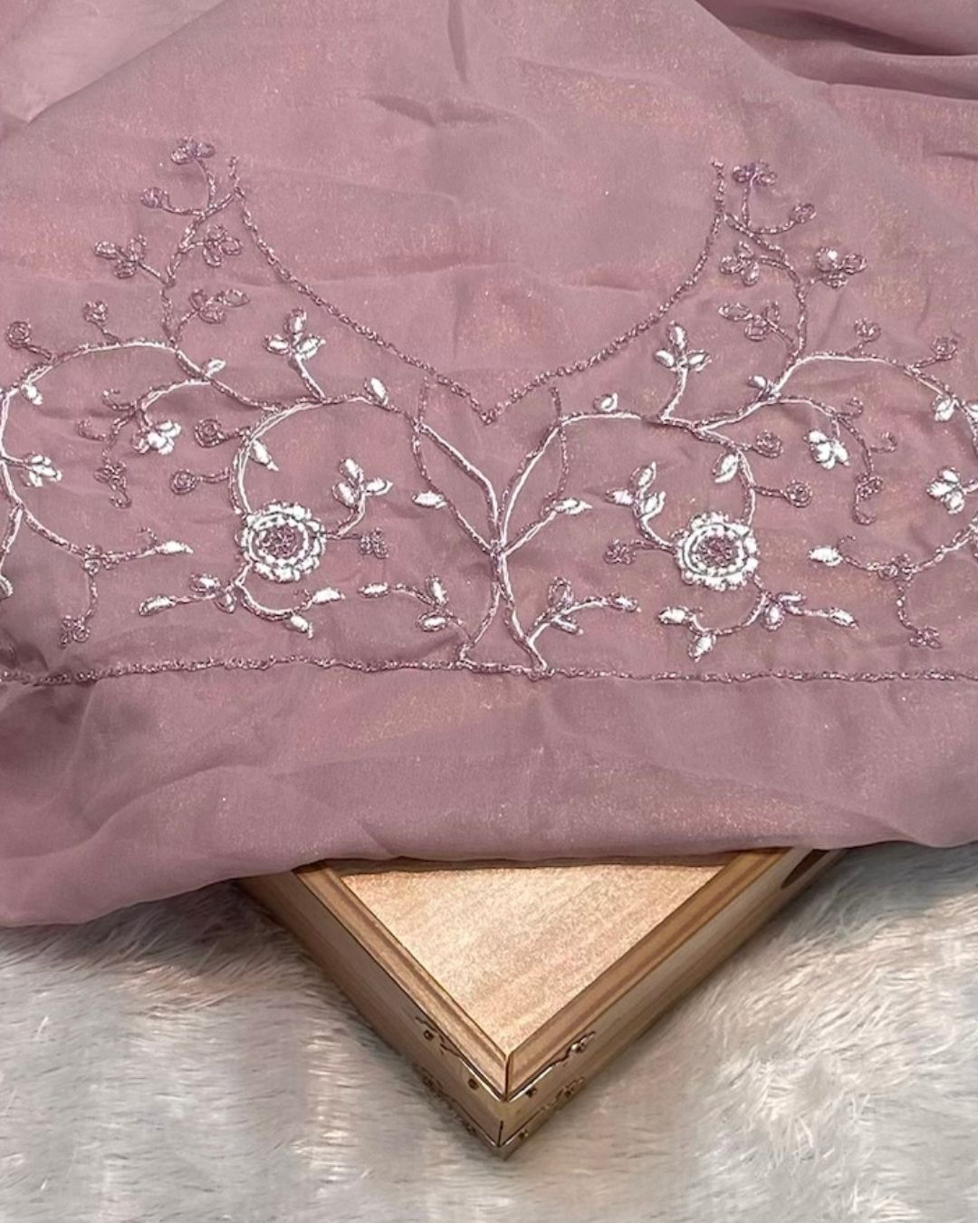 Dusty Pink Colour Shimmer Georgette Saree with Embroidery Work