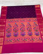 Wine Colour Peacock Paithani with Contrast  Blouse