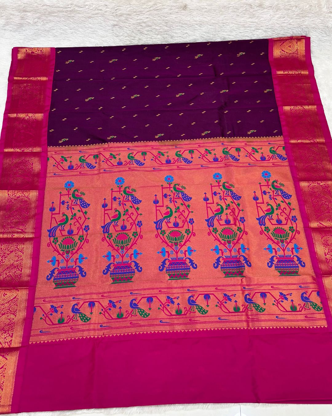 Wine Colour Peacock Paithani with Contrast  Blouse