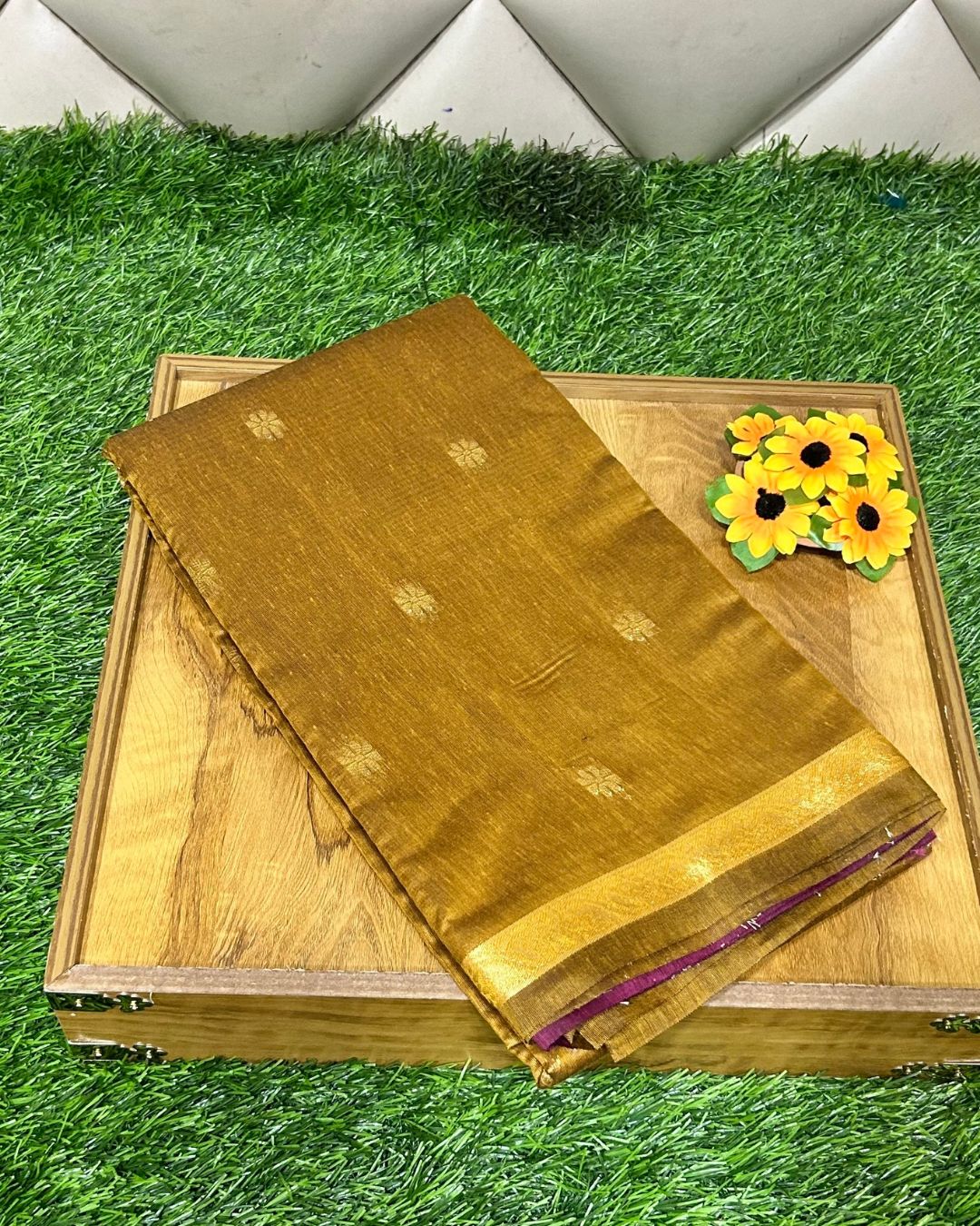 Mustard Yellow Colour Maheshwari Cotton Saree M15186