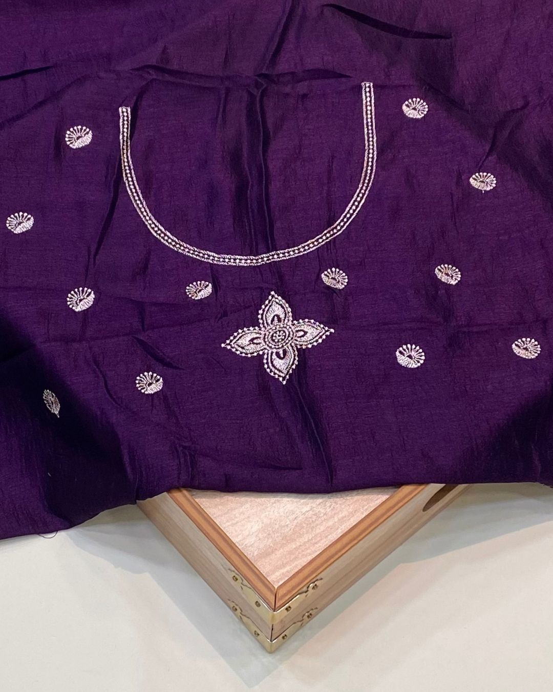 Dark Violet Colour Vichitra Silk Wok Saree