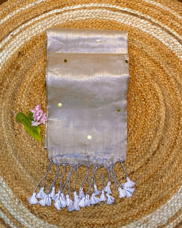 Cream-Silver Colour Raga Tissue Silk Saree