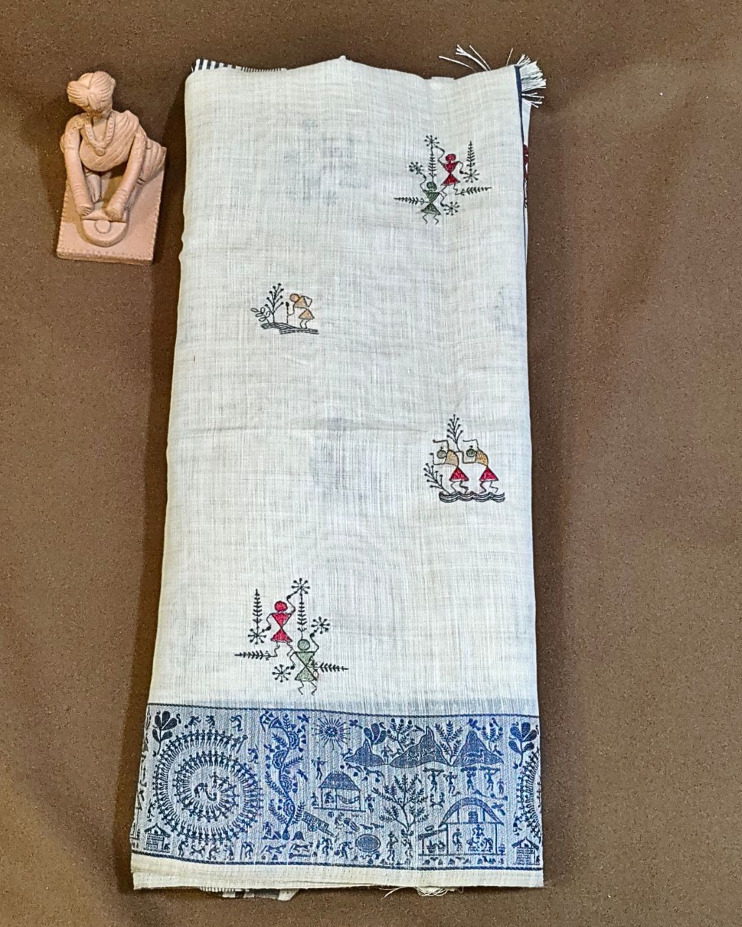 Off White Colour Cotton Warli Design Saree