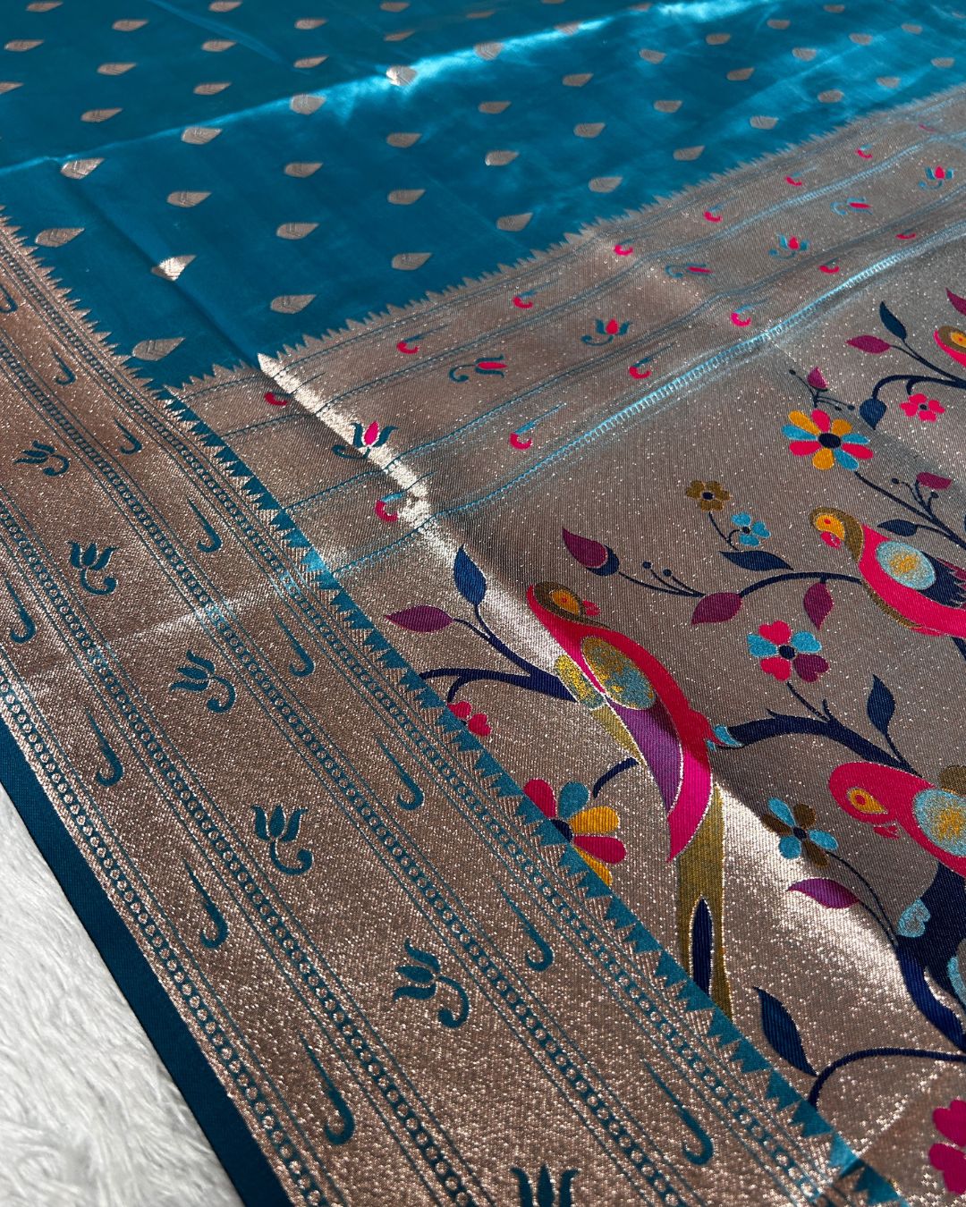 Teal blue Colour Soft Satin Silk Muniya Border Saree