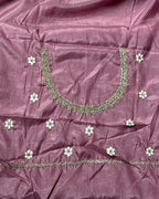 Dusty Pink Colour Shimmer Saree with Heavy Floral Embroidery Border