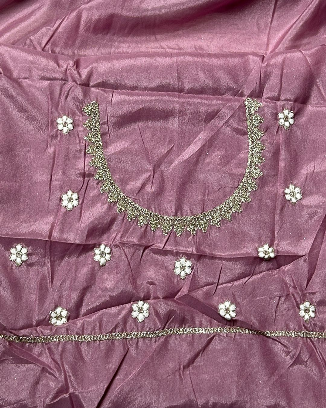 Dusty Pink Colour Shimmer Saree with Heavy Floral Embroidery Border